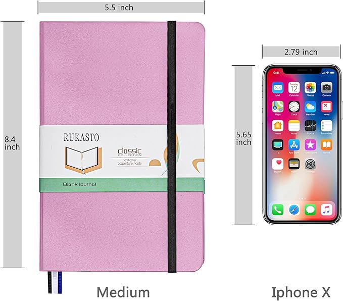 Hardcover Notebook Blank Journal Sketchbook for Drawing, Medium 5.5 by 8.4 Inch, 100 GSM Thick Paper (Pink, Plain)