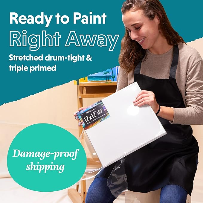 Crafts 4 All Stretched Canvas Boards for Painting - 12 Pack of 8x10 Blank Art Canvases, Framed Canvas for Painting with Acrylic & Oil Paint, Pencil, Pastels, Charcoal