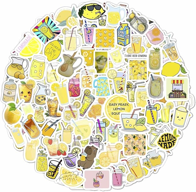 BulbaCraft Lemonade Stickers for Water Bottle and Laptop - Waterproof Vinyl Lemonade Decals, Gifts for Women & Men