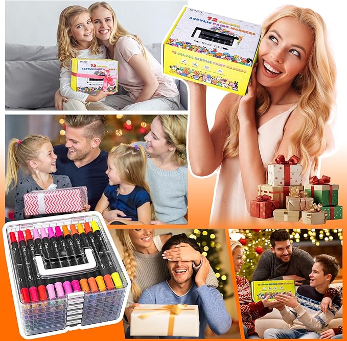 72 Colors Acrylic Paint Markers, Dual Tip Acrylic Paint Pens for Rock Painting, Wood, Canvas, Stone, Glass, Ceramic Surfaces, DIY Crafts Making Art Supplies (Brush Tip and Fine Tip)
