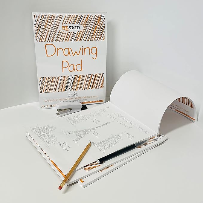 Reskid Drawing Paper Pad (9 x 12 inches) - 50 Sheets, 3-Pack Coloring Art Pads for Drawing, Sketch Book (9x12 (3PACK))