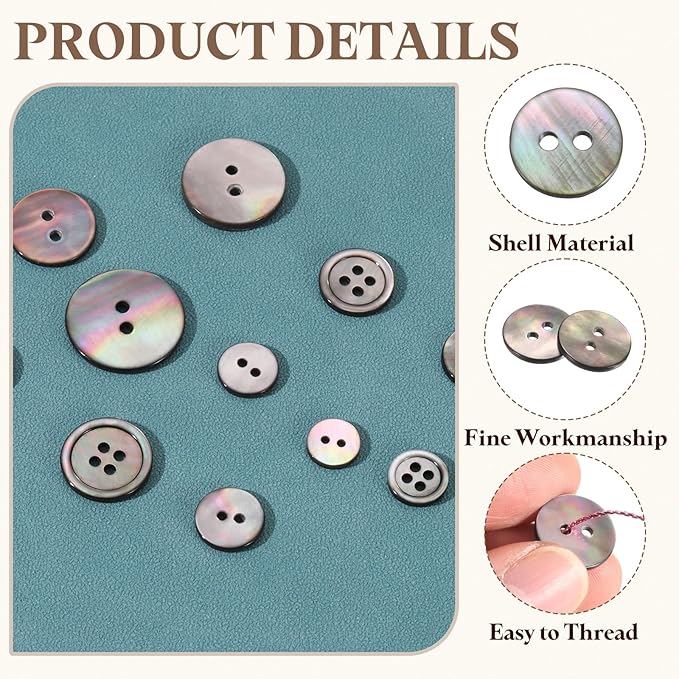 uxcell 15Pcs Natural Shell Button, 2 Hole 15mm Flat Mother of Pearl Buttons for Shirt Coats Suits Jacket Jeans Skirts DIY Sewing Crafts, Black/Silver