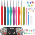 Crochetbox Crochet Hooks Set, 9 Size 2mm(B)-6mm(J) Ergonomic Handles Crochet Hooks with Case for Arthritic Hands, Kintting Needle with Crocheting Tool for Crocheters