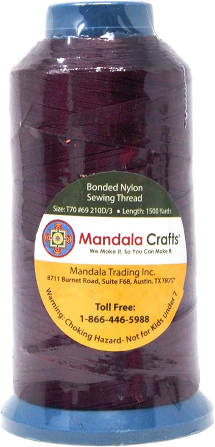 Mandala Crafts Bonded Nylon Thread Wine Heavy Duty Sewing Threads - 1500 YDs Size 69 210D T70 Tex 70 Thread for Leather Jeans Weaving Outdoor Marine Upholstery Threads