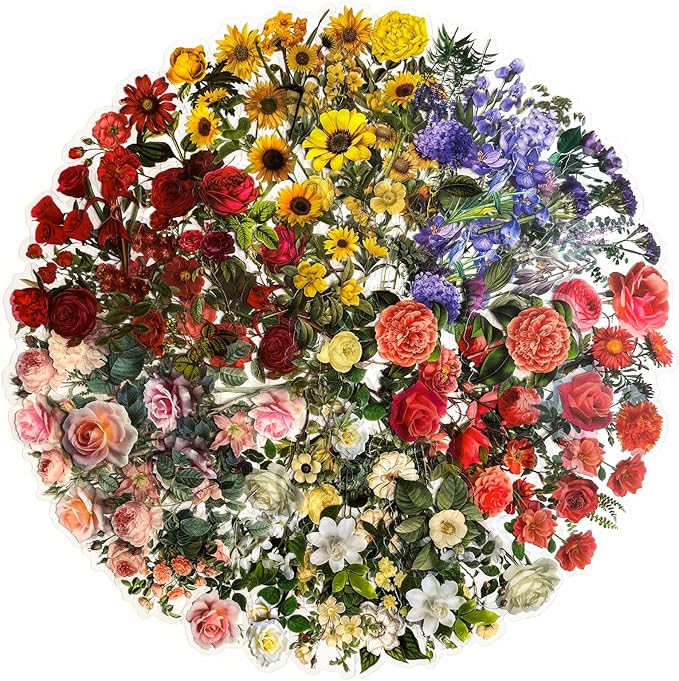 Yoksas 240Pcs Vintage Nature Flower Botanical Stickers - Waterproof Aesthetic Roses Floral Scrapbook Craft Decorative Stickers for Junk Journals, Planners, Collage Album
