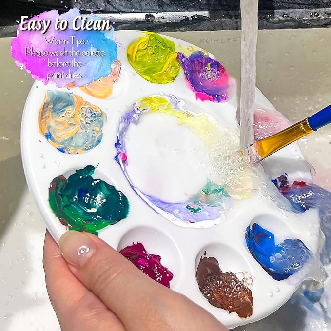 FANDAMEI Paint Brushes & Round Paint Palette Set, Paintbrushes, Synthetic Paint Brush, Brushes for Painting, Plastic Paint Tray Palettes, Paint Brushes for Acrylic Painting, Watercolor, Rock Painting