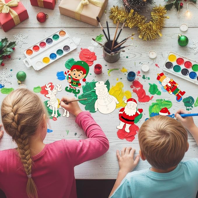 60 PCS Wooden Christmas Ornaments for Crafts, Cute Blank Unfinished Wood Christmas Tree Ornament, Xmas Wood Slices DIY Art Crafts, Holiday Home Wall Mantel Hanging Decorations Party Supplies