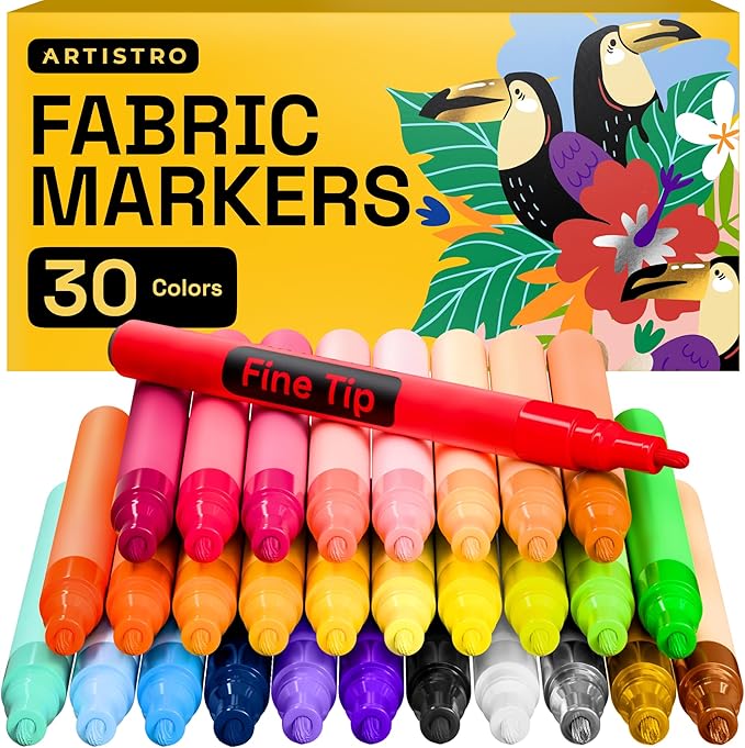 ARTISTRO 30 Fabric Markers - Fabric Decorating Kit - Permanent for Clothes - Acrylic Paint Pens for Sneakers, Bags, Shoes, Textile, Canvas, Sewing, Craft, DIY - Fine Tip