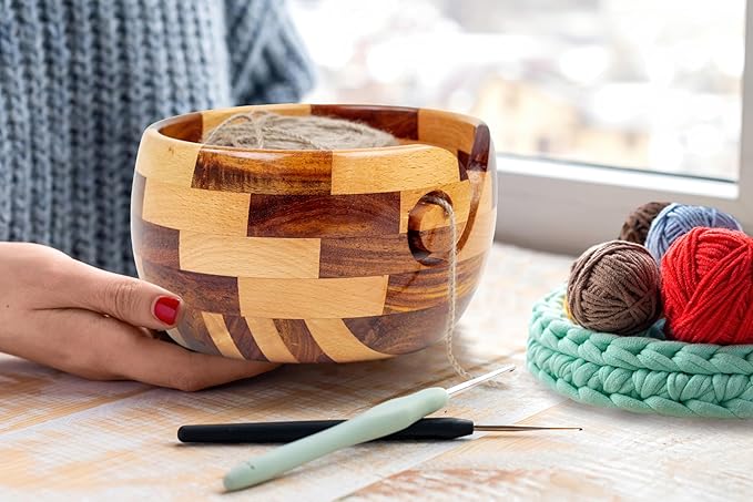 Nagina International Mixed Premium Yarn Storage Bowl For Yarn Balls & Skeins | Crochet & Knitting Bowls Made Out OF Turmeric & Rosewood | Knitter's Gift & Notions (Medium)