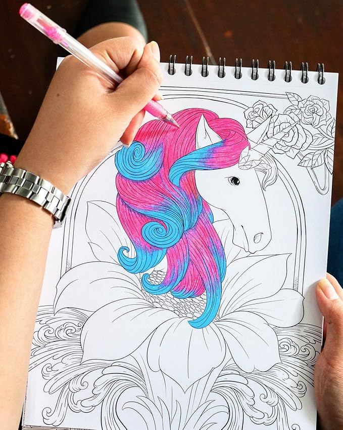 ColorIt Colorful Unicorns Adult Coloring Book - 50 Single-Sided Pages, Thick Smooth Paper, Lay Flat Hardback Covers, Spiral Bound, USA Printed, Hand Drawn Unicorn Coloring Pages