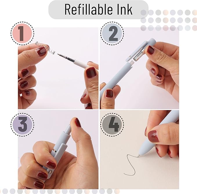 Mr. Pen - Retractable Fine Point Gel Pens, 6 Pack, Morandi Barrels, Fast Dry Black Ink, 0.5 mm Cute Aesthetic Pens for Journaling