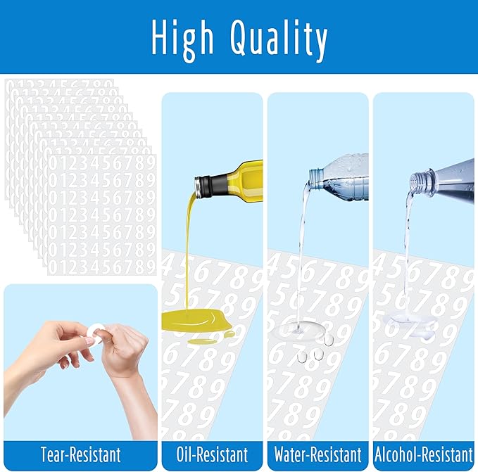 1050 PCS Number Stickers, 1” Water Resistant Vinyl Stickers Consecutive Number 0-9 Labels Self-Adhesive Without Residue Left for Office, Classroom, Indoor, Boxes, Storage (15 Sheets, White)