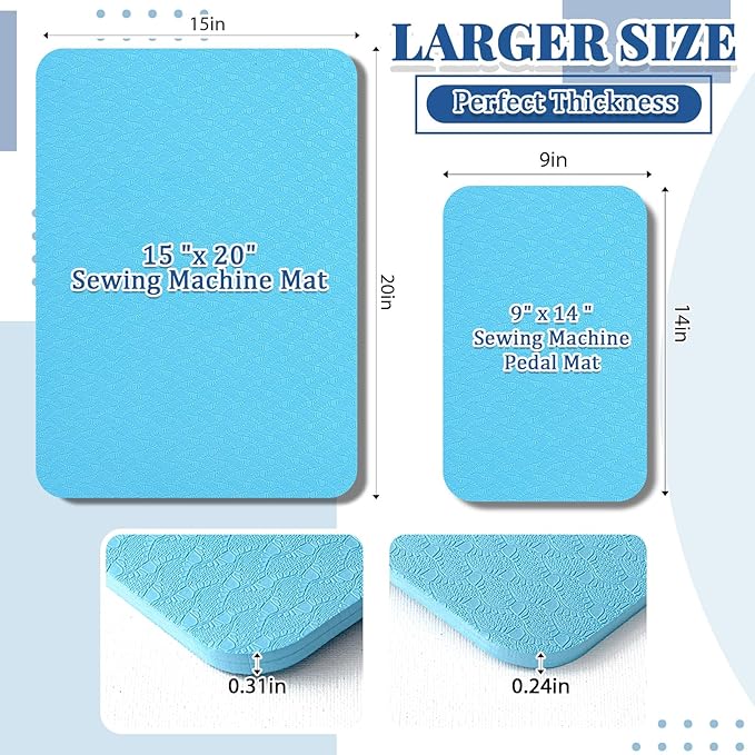 2 Pcs Sewing Machine Muffling Mat Pedal Sewing Mat Reduce Vibrations Noise No Slip Machine Accessories for Quilting (15'' X 20'' and 9'' X 14'',Sky Blue)