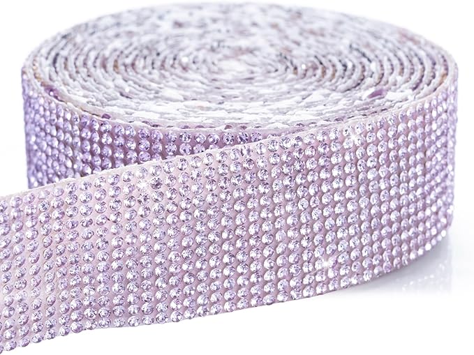 Novani Self Adhesive Rhinestone Ribbon, 1.14 Inch Wide 3 Yards 1 Roll, Purple Crystal Diamond Bling Strips for DIY Crafts, Home Decor, Clothing,Shoes, Car Decoration (Crystal Amethyst)