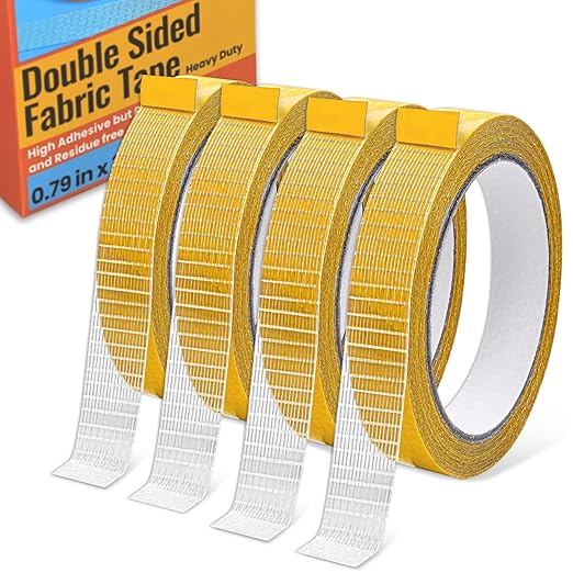 Double Sided Fabric Tape Heavy Duty for Hem, Fashion Dress, Cloth, Curtains, High Adhesive Sticky but Removable, No Sewing or Ironing Need, 0.79in x 33FT/10m x 4Rolls
