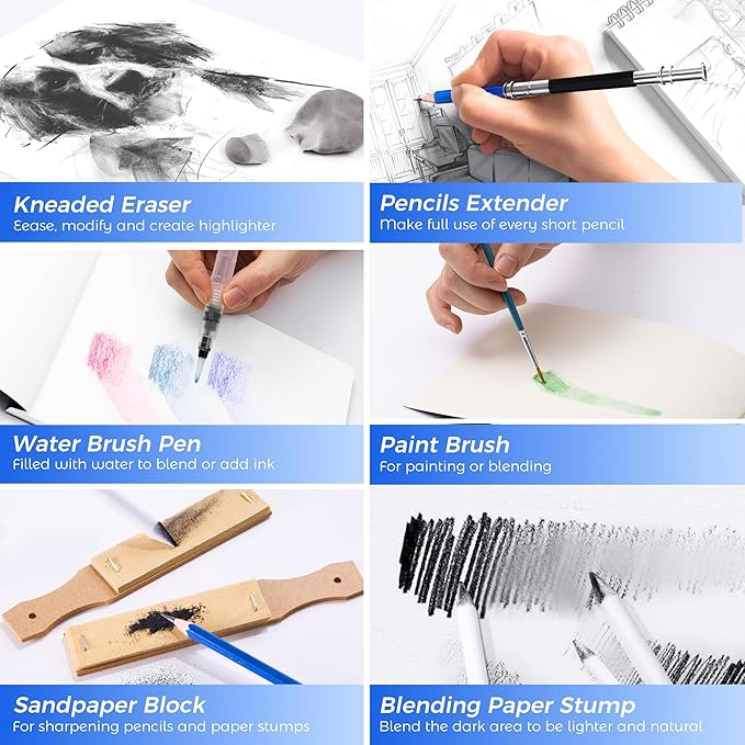 106 Pack Drawing Set Sketching Kit, Pro Art Supplies with 3-Color Sketchbook, Coloring Book, Graphite Colored Charcoal Watercolor & Metallic Pencils, Drawing Supplies Gift Case for Artists Adults Kids