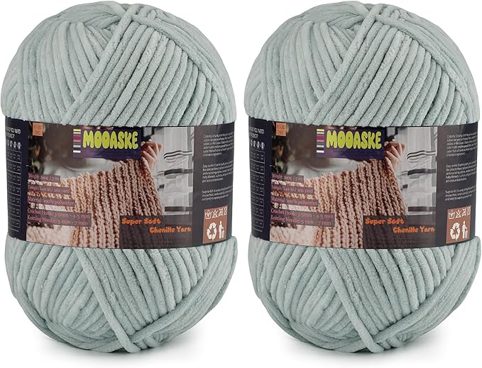 2 Skeins Fluffy Chenille Yarn for Crocheting - Baby Blanket Yarn for Knitting - Velvet Yarn for Amigurumi Crochet, Ultra Soft Yarns Total Weight 400g/14oz, Total Length 480m/524yard