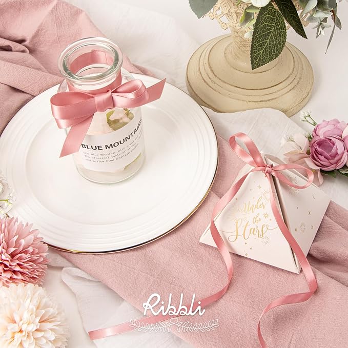 Ribbli Rose Gold Double Faced Satin Ribbon,1/2 Inch x Continuous 25 Yards,Use for Craft Bows Bouquet, Gift Wrapping, Wedding Decoration, Floral Arrangement