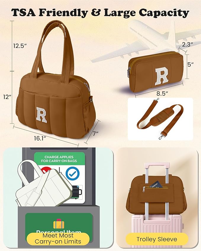 Gifts for Teen Girls-Women Trendy Stuff-Duffle Bag with Letter, Carry On Bags for Women，Overnight Bag with Wet Pocket，Lightweight Travel Bags Personalized Gym Tote with Makeup Pouch