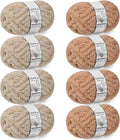Chunky Yarn for Hand Knitting - #10 Chunky Chenille Yarn, Jumbo Big Thick Chunky Yarns for Crocheting, Super Bulky Chunky Knit Blanket Yarns, 8 Skein (25yd, 8oz/Skein), Khaki & Coffee