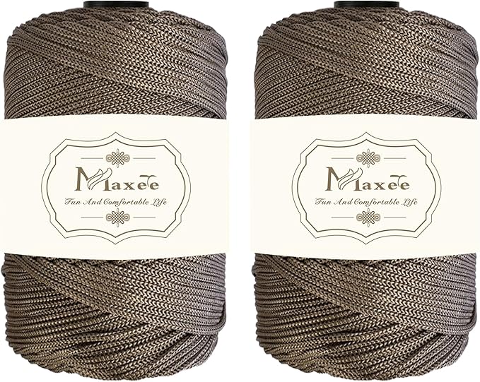 Maxee Premium Polyester Macrame Cord 3 mm × 218 yd (2 Pack),3mm 100% Polypropylene Macrame Cord,Ideal for Crochet, Wall Hangers, Bags, Rugs & DIY Crafts(Chestnut Brown)