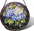 Stained Glass Window Hanging, Hydrangea Flowers Sun Catchers Diamond Glass Panel Hangings Plant Suncatcher Decor for Birthday for Women, Men, Wife, Aunt, and Mom 11.8x11.8 in