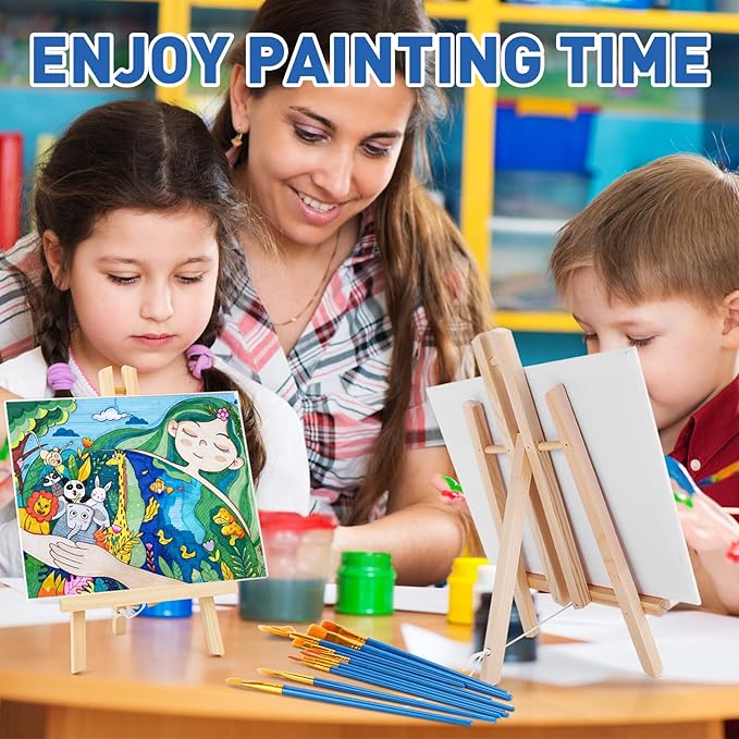 ESRICH 234 Pack Canvas with Easel Set 8 x 10 in Canvas Boards with 11.8 in Wooden Easels, Paint Brushes Canvas Panel Painting Kit for Acrylic Oil Watercolor Beginners Art Crafts Sip and Paint Party