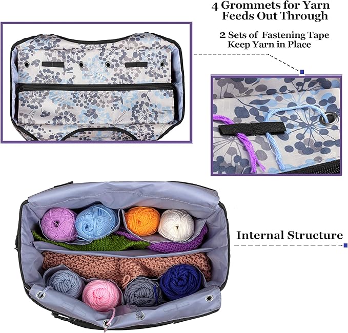 YARWO Knitting Tote Bag, Yarn Storage Organizer for Yarn Skeins, Knitting Needles, Crochet Hooks and Knitting Projects, Christmas & New Beginnings Gifts for Women, Dandelion (Patent Pending)
