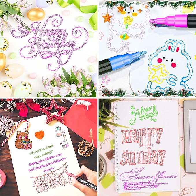 Caliart 36 Colors Outline Markers Shimmer Glitter Pens, Doodling Marker Set, Birthday Gifts Trendy Stuff, Cool Fun Craft Drawing Arts Supplies