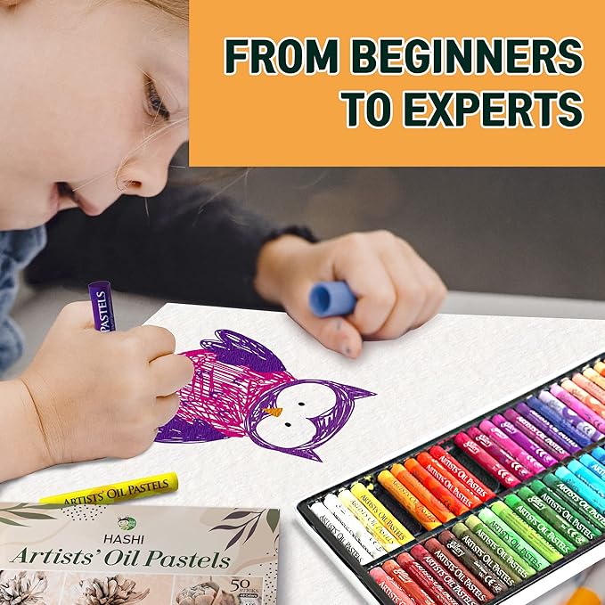 HA SHI Soft Oil Pastels Set (50 Sticks, 48 Colors) Art Supplies for Artist, Gallery Oil Painting Stick, Bulk Set for Studios, Professional Oil Crayons, Ideal for Professional Artists
