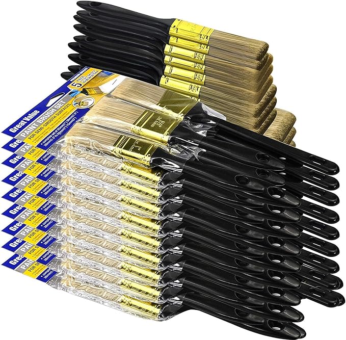 Great Andrew Paint Brushes, 30 PCS Great Value Multi use(3" 2" 1.5" 1" Flat &1.5" Angled) Paint Brush Pack, Paint Brushes Set for Home Furniture Fences Wall Trim
