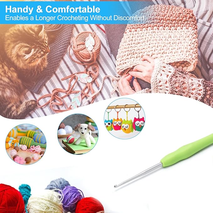 Vodiye 10pcs Crochet Hooks, Professional Extra Long 2mm, Ergonomic Handle, Crochet Needle for Beginners & Experienced Lovers