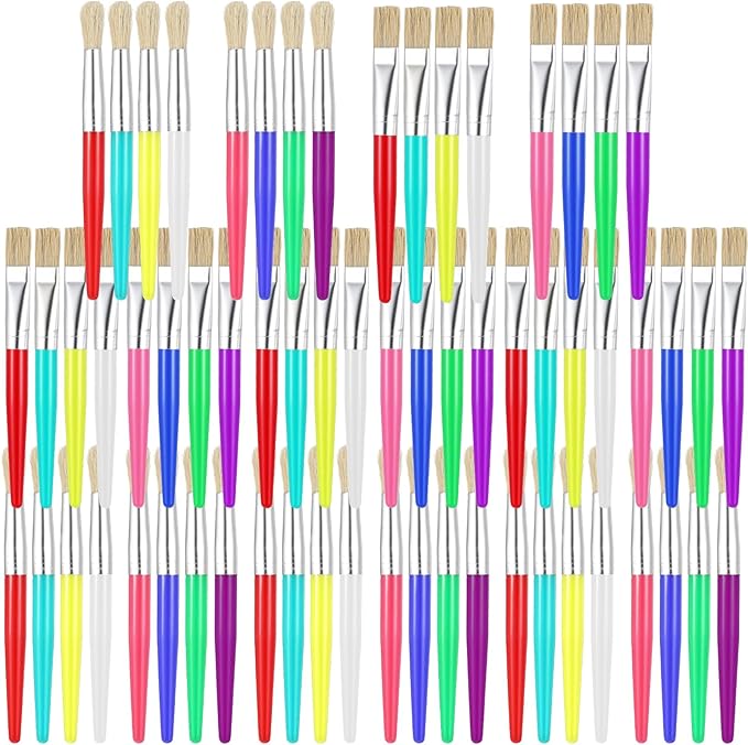 64 Pcs Paint Brushes Sets for Kids Toddler Art Supplies Large Chubby Round and Flat Brush for School Washable Acrylic Oil Paint