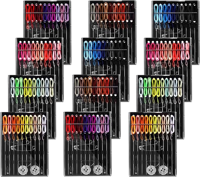 Hestya 12 Boxes (120 Pcs) Pre Threaded Needle Kit Assorted Color (Multicolor)
