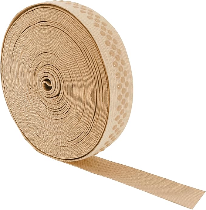 Mandala Crafts 1 Inch Elastic Silicone Gripper Tape for Clothing - 10 Yds Dotted Non Slip Elastic Band for Sewing - Tan Silicone Flat Fabric Stretchy Ribbon Straps