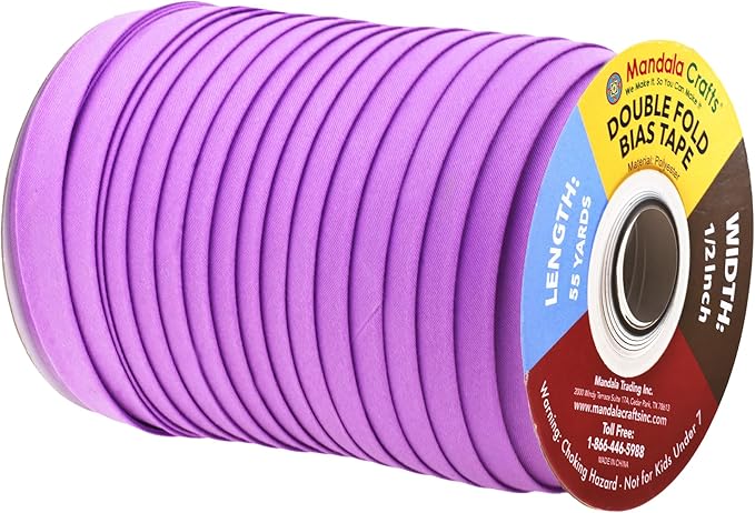 Mandala Crafts 55 Yards 1/2 Inch Violet Double Fold Bias Tape for Sewing - Bias Binding Tape for Quilting Binding, Hemming, Seam, and Fabric Piping
