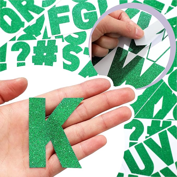 Harloon 232 Pcs 24 Sheets Large Glitter Letter Stickers Big Font Alphabet Letter Self Adhesive Letters Kit Mailbox Stickers for Mailbox Bulletin Boards Classroom Home(Green,2.5 Inch)