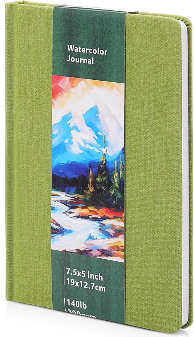 Dispowreath 7.5 x 5 in Watercolor Sketchbook Journal Square Watercolor Notebook Cold Press 140lb 300gsm Cotton Paper 48 Pages Journals Notebook Paper Pads(Green)