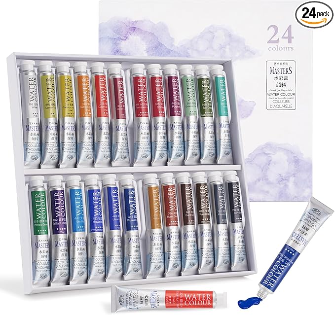 LIGHTWISH Professional Watercolor Paint Tube Set Artist Grade, 9 ML 24 Vivid Colors Art Supplies, Premium Non Toxic Water Colors Paint for Adults, Artists & Hobby