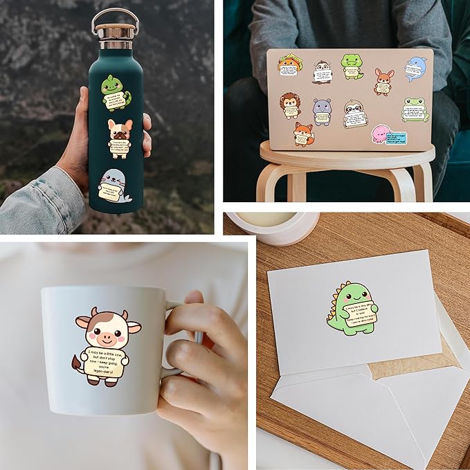 200PCS Emotional Support Animal Stickers – Affirmation Sticker Pack for Adults or Kids Cute Inspirational Buddies for Water Bottles, Laptops, Phones, Positive Quote Vinyl