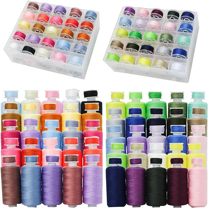100Pcs Bobbins Sewing Threads Kit 50 Colors 500 Yards Sewing Polyester Thread Spools with 50Pcs Same Color Prewound Bobbins for Hand Sewing DIY Emergency Travel Sewing Machine Use