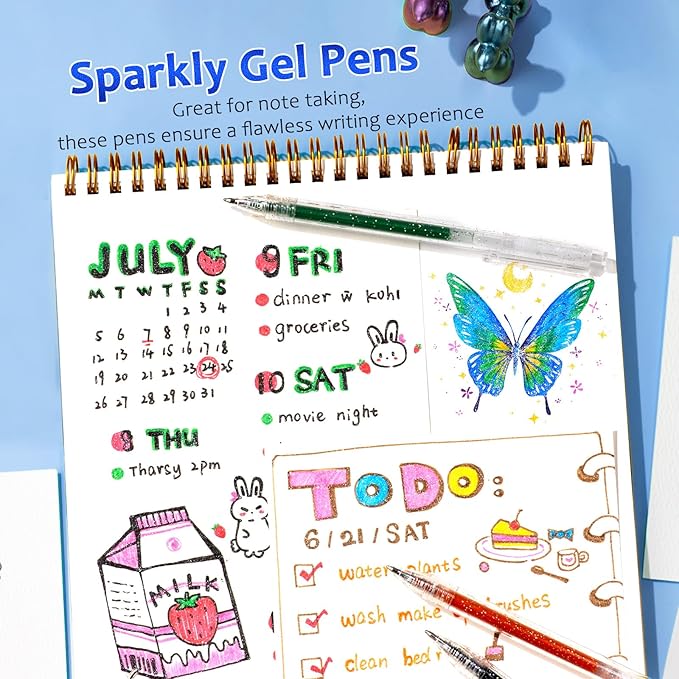LET'S RESIN PAINT Glitter Gel Pens,18 Vibrant Colors Sparkle Gel Pen, Retractable Metallic Shimmer Pens for Adults Coloring Note Taking and Journaling Christmas Gifts Stocking Stuffers