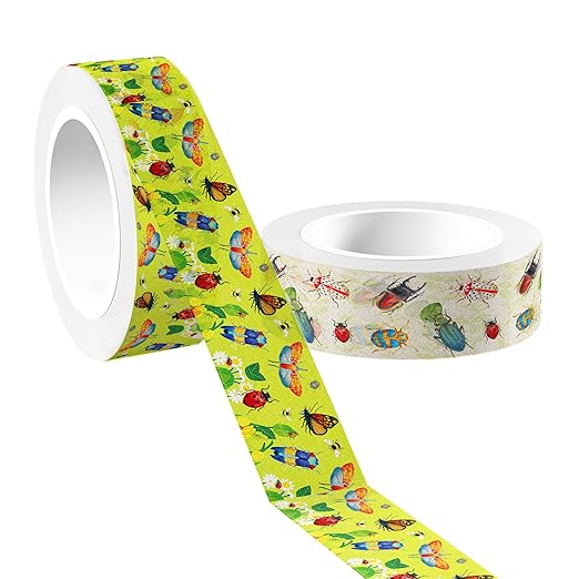 12 Pcs Insect Washi Tapes Set Ladybug Bees Dragonflies Butterflies Flowers Pattern Masking Tape Insect Themed Decorative Tape Insect Printed Decorative for DIY, Planner, Scrapbooking, and Party Decor