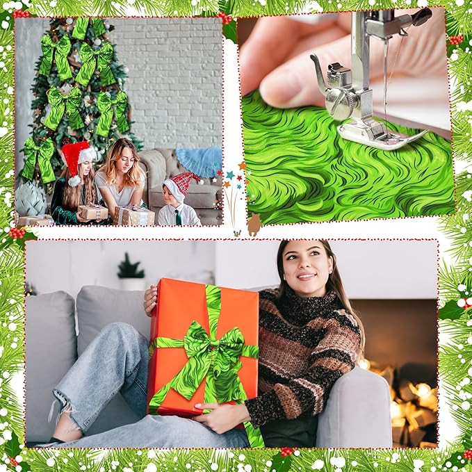 Oudain 60 Pcs 10 x 10 Inch Lime Green Faux Fur Quilting Fabric Squares Christmas Fat Patchwork Precut Strips Lime Green Fabric Bundles for Halloween DIY Craft Sewing Handmade Materials
