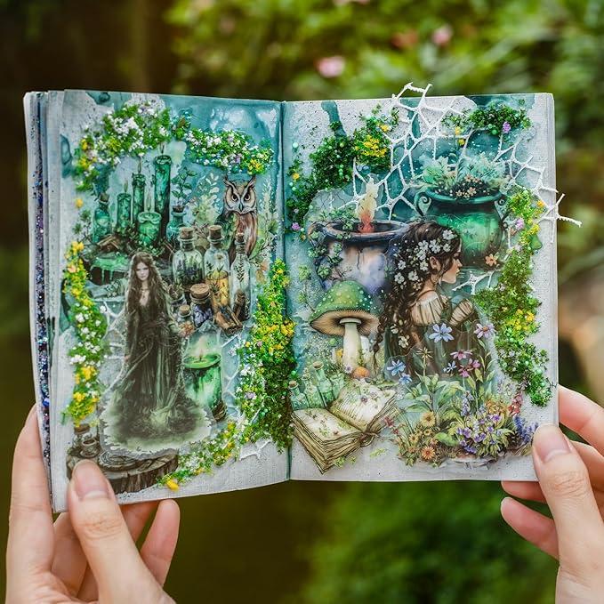 180 PCS Mystical Forest Witch Scrapbook Stickers - Waterproof Clear Witch Stickers for Junk Journals, Scrapbooks, Planners