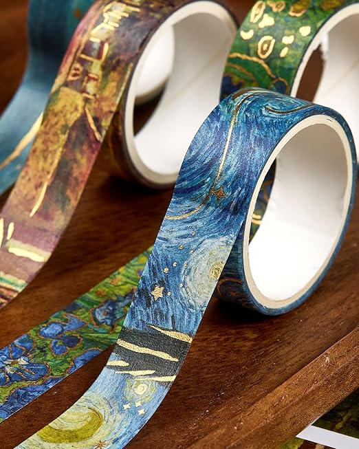 YUBX Landscape Washi Tape Set in Oil Painting Style 20 Rolls Scenery Drawing Masking Gold Foil Graphic Decorative Tapes for Arts, DIY Crafts, Journals, Planners, Scrapbook, Wrapping (Classic)