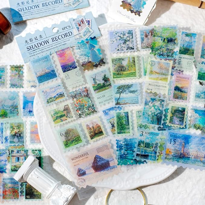 24Pcs Retro Stamp Washi Stickers, Vintage Stickers for Scrapbooking, DIY Crafts, Journaling Supplies & Junk Journal Ephemera