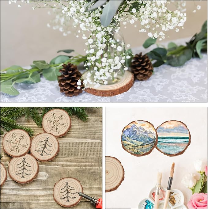96 PCS Unfinished Wood Slices for Centerpieces, 3.15-4 Inch Natural Wood Slices with Tree Bark Pine and Wood Rounds Discs for DIY Crafts, Centerpieces, Art & Decor