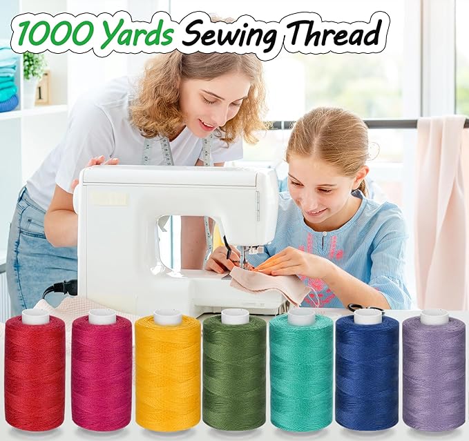 12 Pcs White Sewing Thread, 1000 Yard Each Spool 402 Polyester White Thread for Sewing, All Purpose Threads for Machine, Hand Stitching, Embroidery Clothing Repair, Home Decor