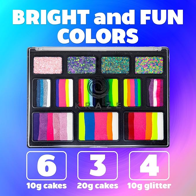 Kraze FX Bold and Brilliant Palette by Jacqueline Howe Professional Face Painting Split Cake Palette, Water Activated, Hypoallergenic, Halloween Party Makeup Face Paint Kit for Kids & Adults